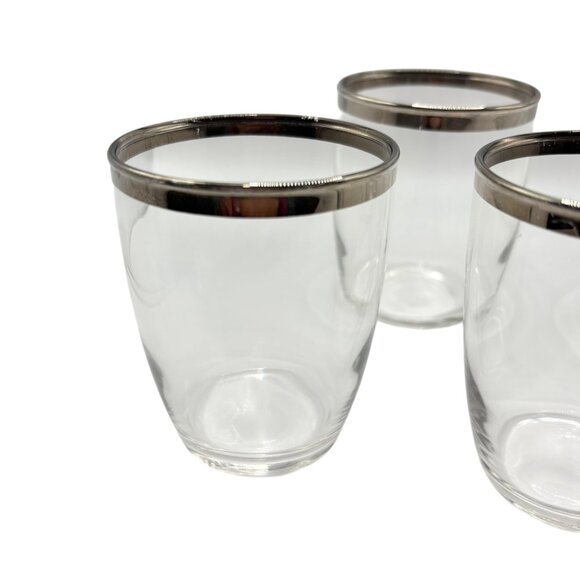 MCM Set 6 Vintage Clear Glass Tumblers With Silver Rim - Picture 3 of 5